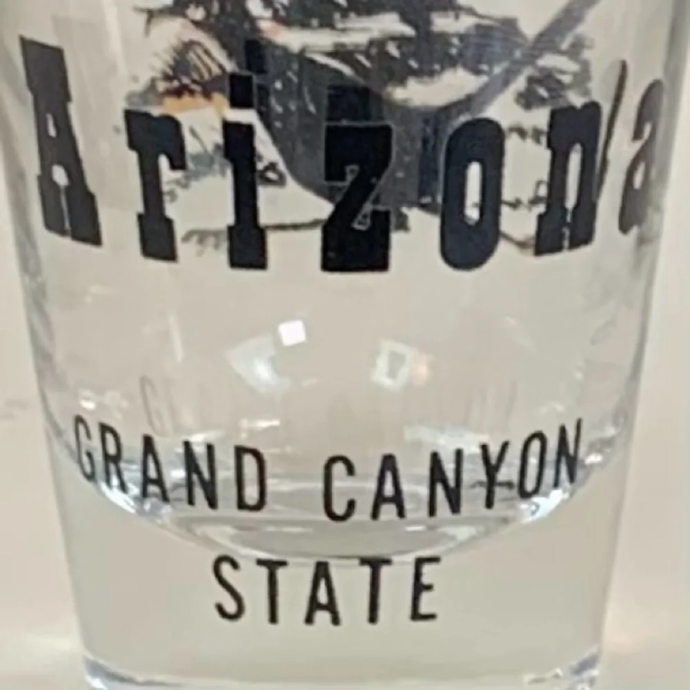 Arizona Grand Canyon State souvenir shot glass with Roadrunner.